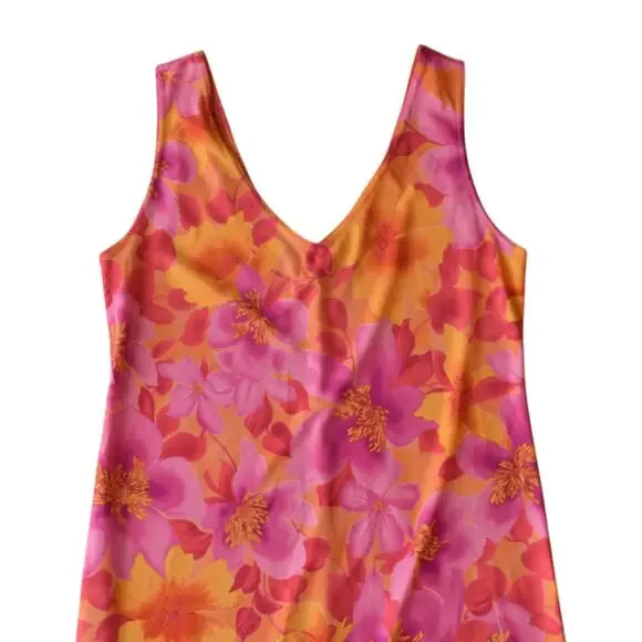 Y2K Hot Pink and Orange Hawaiian Floral Dress - Size S/M - Picture 2 of 5